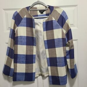 Pendleton Virgin Wool Blue Cream Brown‎ Plaid Blazer Petite Large